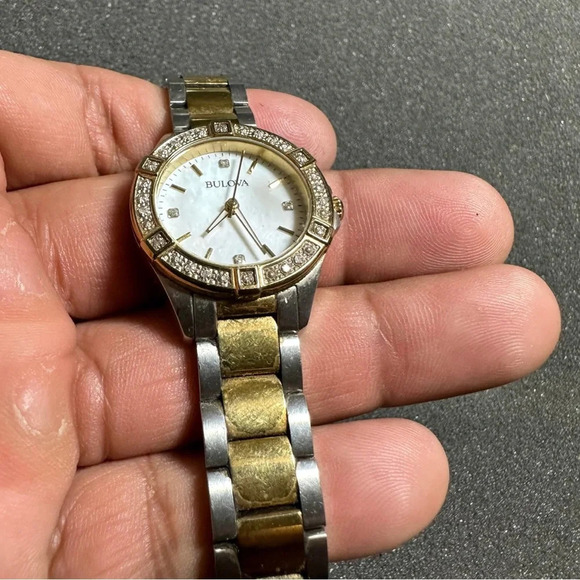 Bulova Ladies Quartz Watch Mother-of-Pearl Dial 22 Diamonds Gold & Silver Tone - Picture 1 of 10
